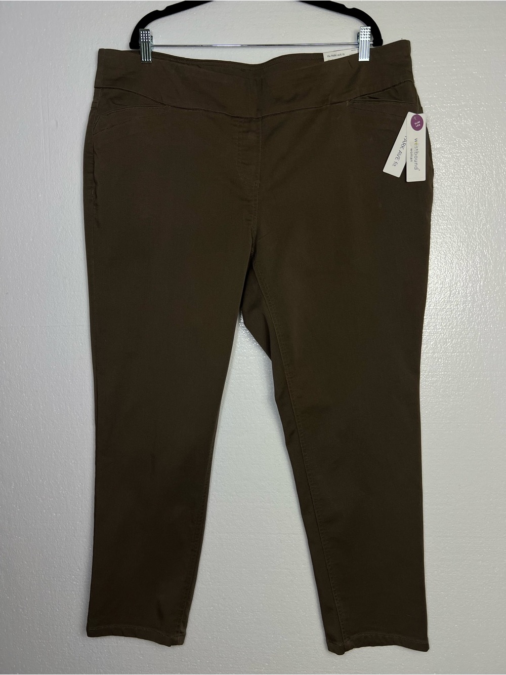 Westbound Woman 18W Short Brown Park Ave Slim Leg Pull On Pants NWT Fall
